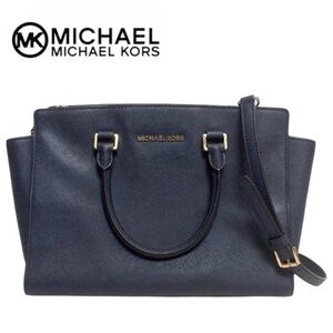 Michael Michael Kors Selma Large Top Zip Satchel Handbag 30S3GLMS7L-Navy
